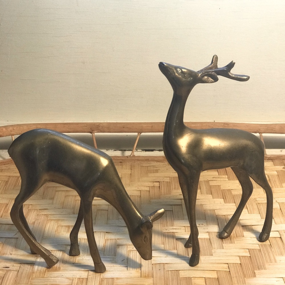 SOLDVintage brass buck and doe set